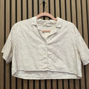 OAK + FORT White Eyelet Button-Up Blouse